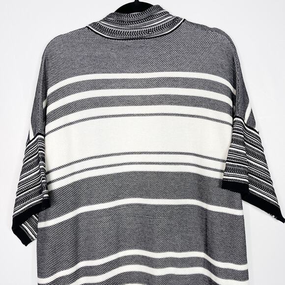 Vince Womens Medium M Black White Multi Striped Cardigan Sweater Open Front Long - Picture 6 of 14